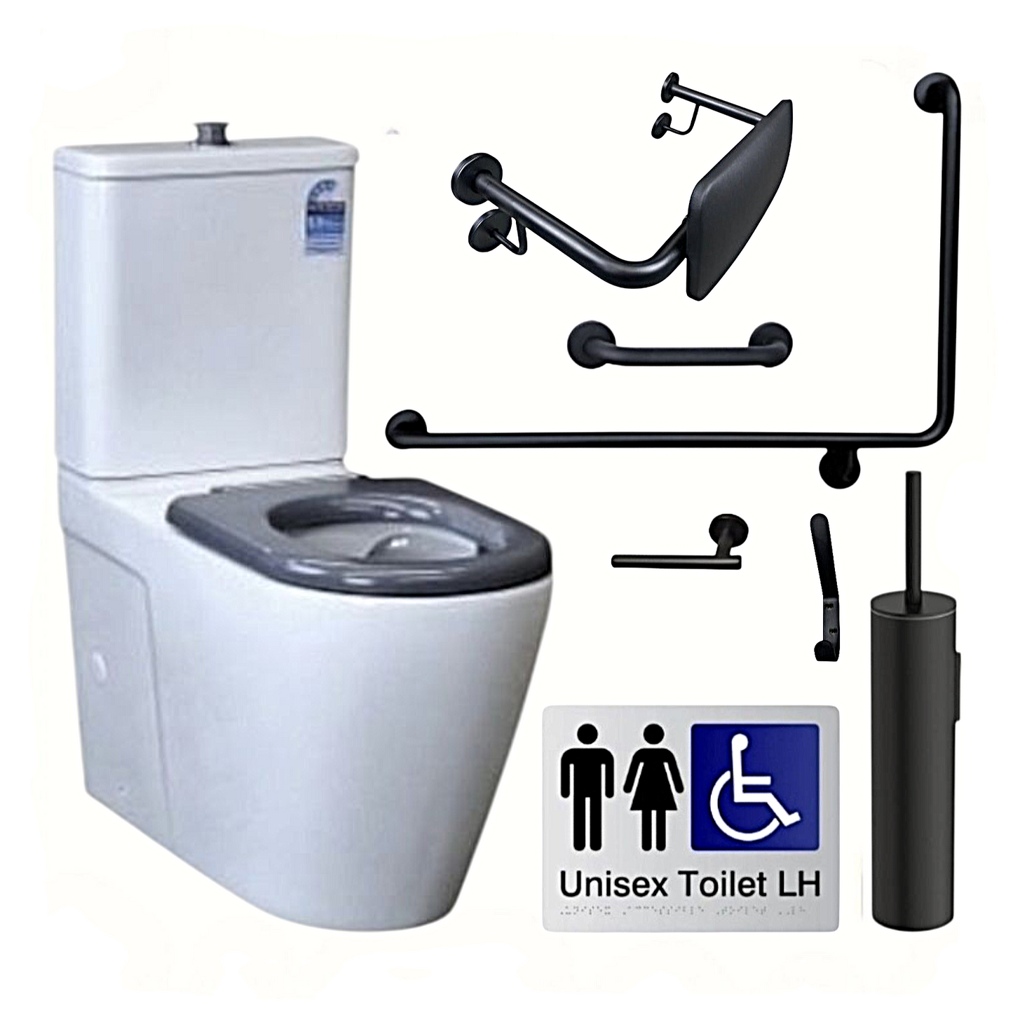 CLASSIC ACCESSIBLE TOILET BUNDLE - LH OR RH (MATTE BLACK) SKU:ATB02‑2