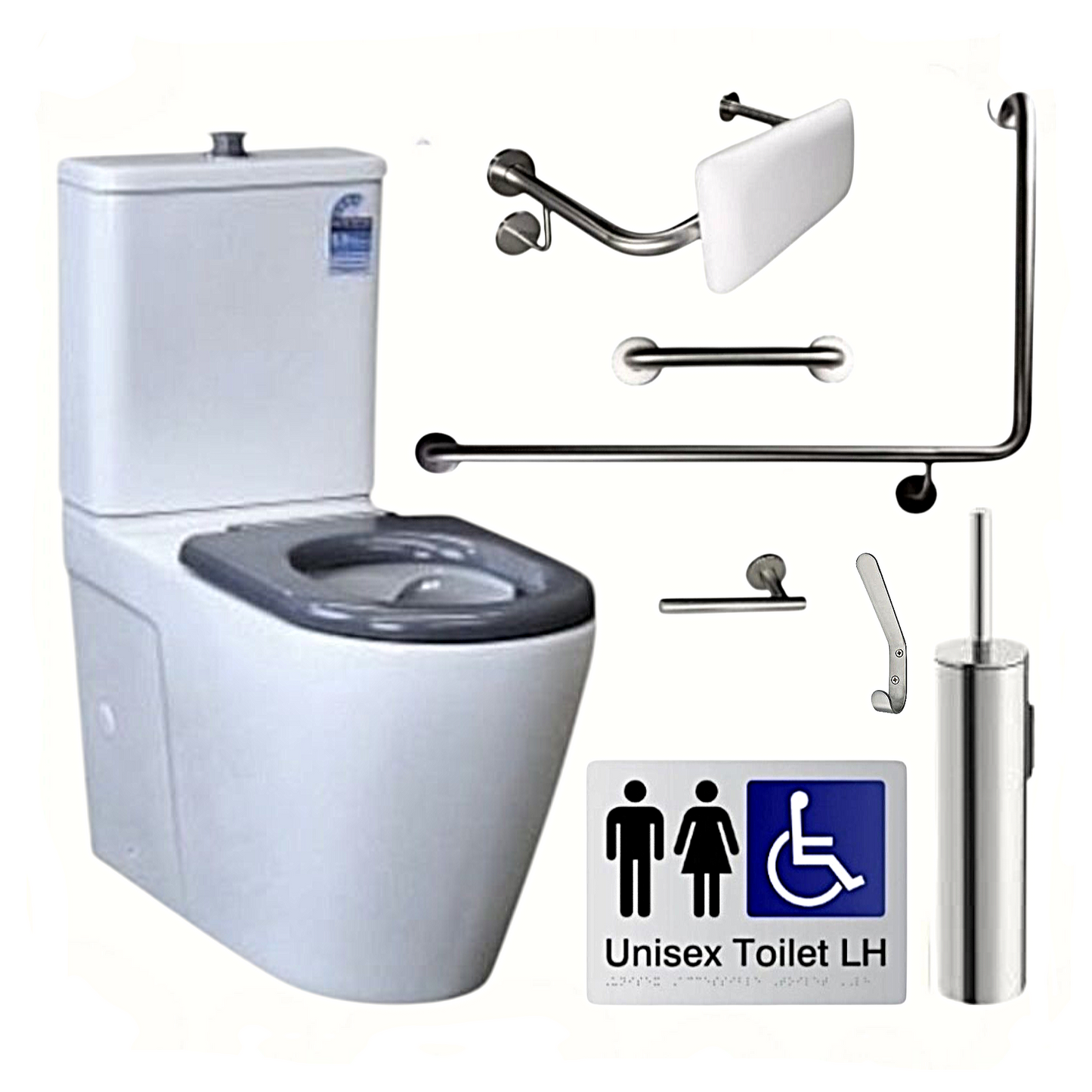 CLASSIC ACCESSIBLE TOILET BUNDLE - LH OR RH (STAINLESS STEEL) SKU:ATB02‑1