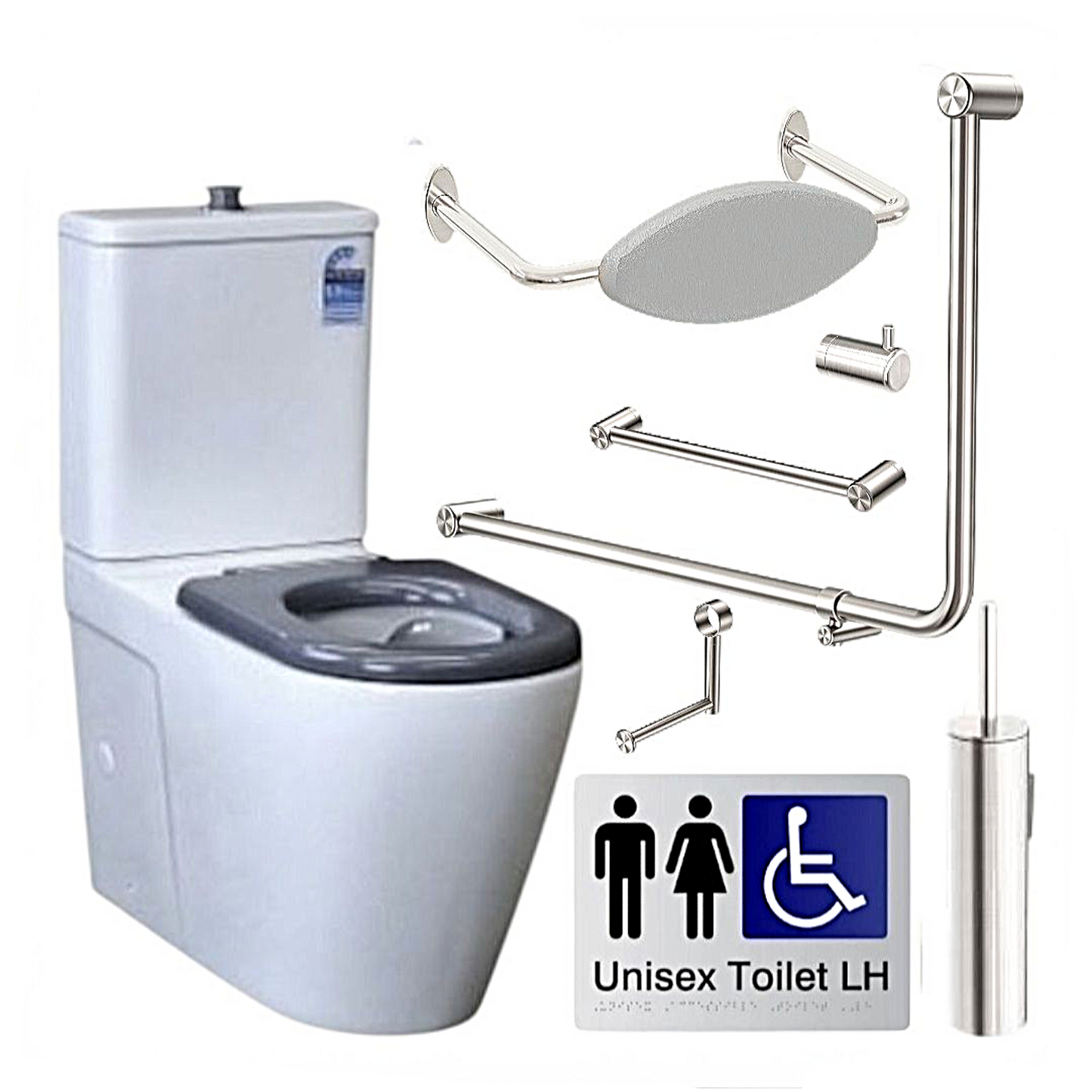 SIGNATURE ACCESSIBLE TOILET BUNDLE - LH OR RH (BRUSHED NICKEL) SKU:ATB02‑5