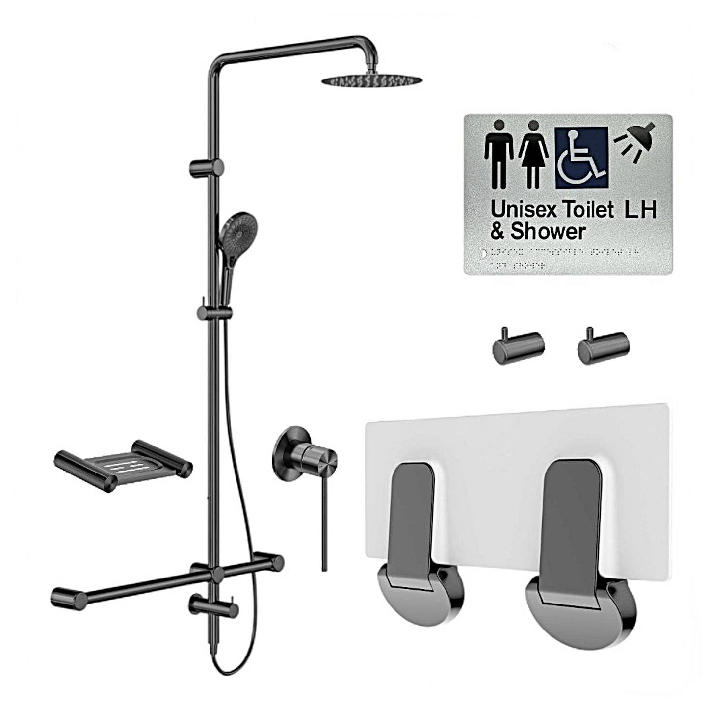 SIGNATURE ACCESSIBLE SHOWER BUNDLE - LH OR RH (GUN METAL) SKU:ASB04‑8
